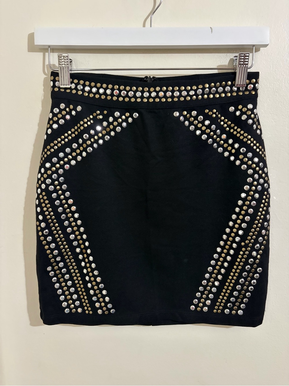 Forever 21 Black Y2K Mini Skirt with Gold & Silver Studs